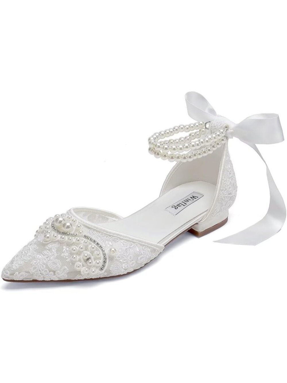 〽️Women White 1 Bride Flat Lace Bride Pointed Toe Rubber Imported Sandals Shoes